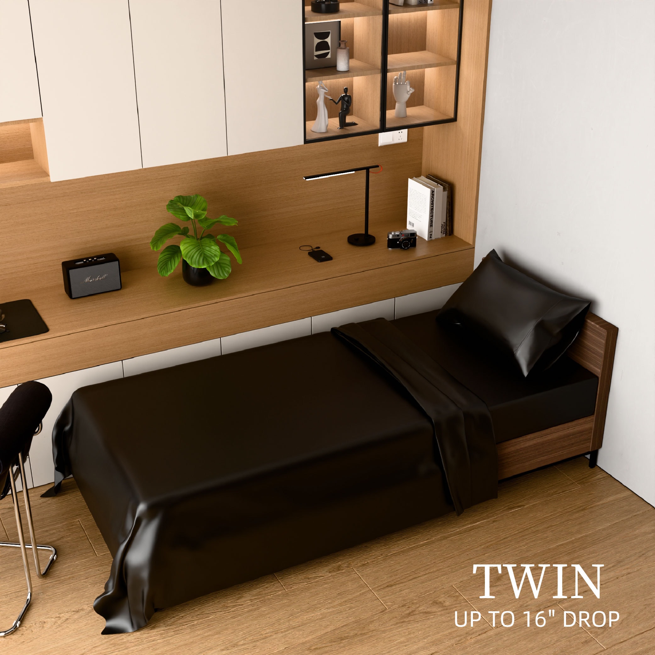 Satin Bed Sheets, Twin Size Sheets Set, 3 Pcs Silky Bedding Set With 15 Inches Deep Pocket For Mattress (Twin, Black)_voghion.com